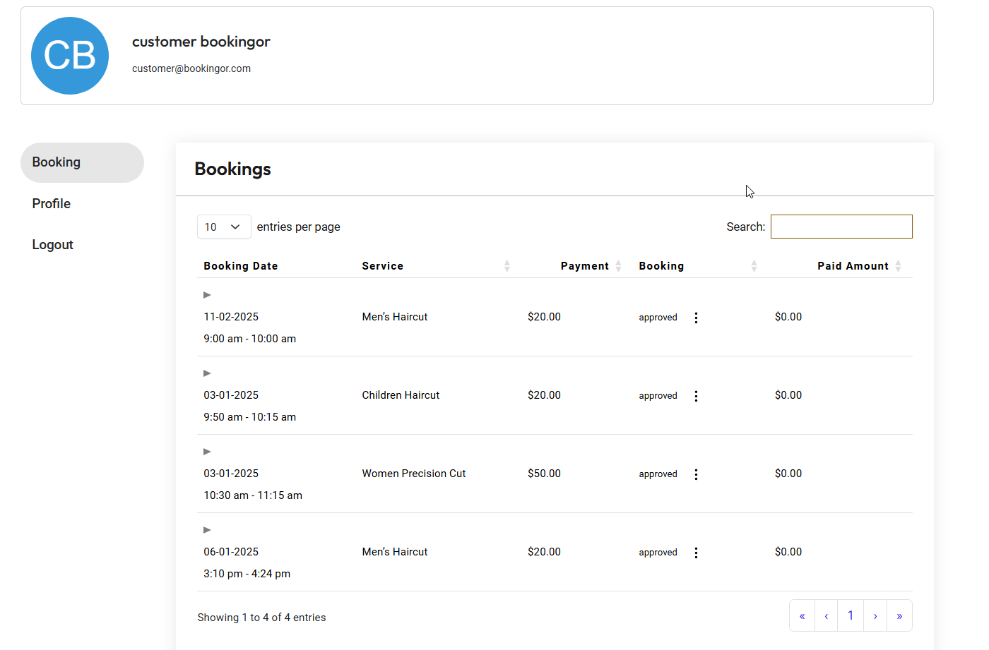 worpress appointment plugin customer dasbhaord